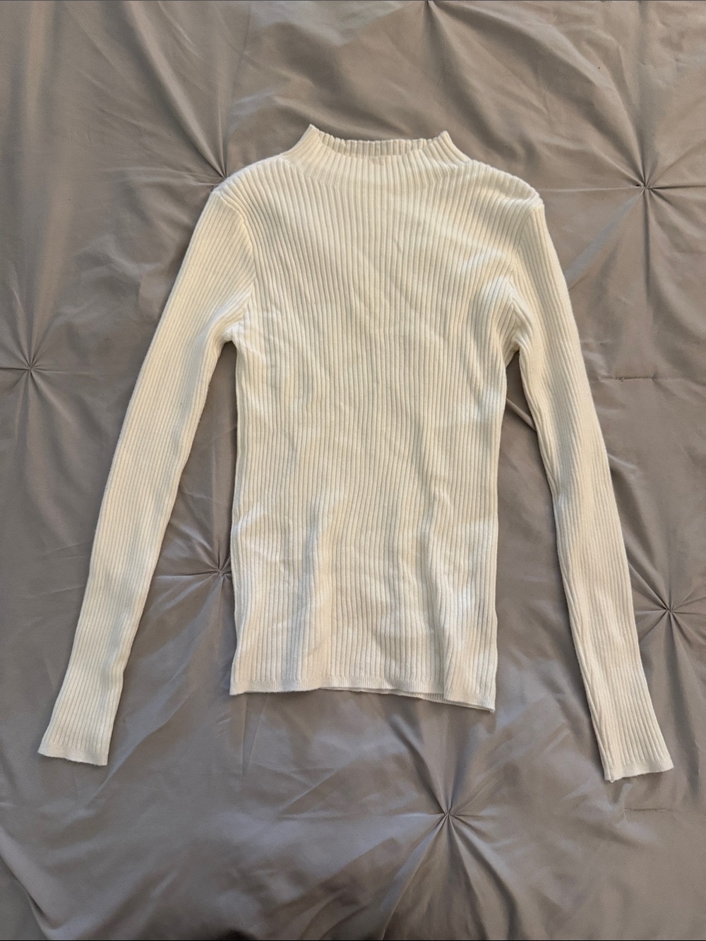 SHEIN Cream Ribbed Long Sleeve Mock Neck Sweater